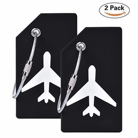 2Pcs Black Silicon Travel Luggage Tags Suitcase Luggage Bag Tags, Travel Airlines Baggage Id Name