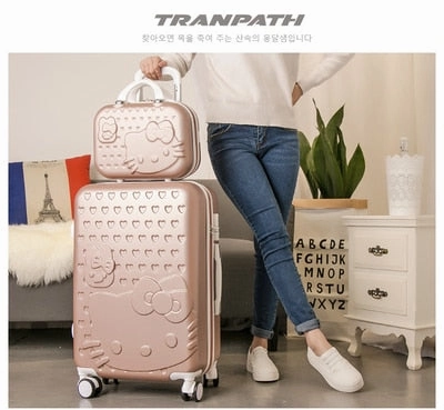 2PCS/SET Lovely 14" Cosmetic bag hello Kitty 20/22/24/28 inch girl students trolley case Travel