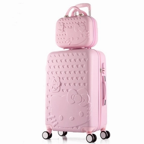 2Pcs/Set Lovely 14" Girl Cosmetic Bag Hello Kitty 20/22/24/28 Inch  Students Trolley Case Travel