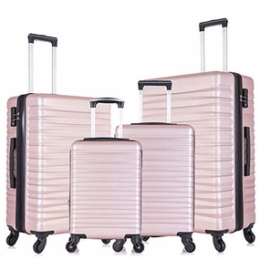 4 Piece Luggage Sets, Expandable Hardshell ABS Luggage Sets with TSA Lock Spinner Wheels Travel Suitcases Set (4 PCS, TSA Lock Expandable, Rose Gold)