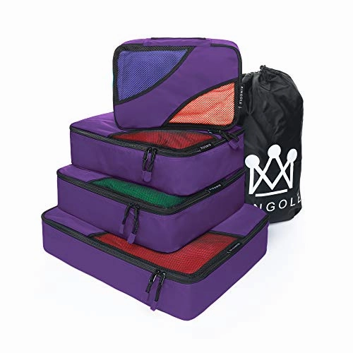 4 Set Packing Cubes Travel Luggage Packing Organizer with Laundry Bag 7 Colors Nylon YKK Zippers