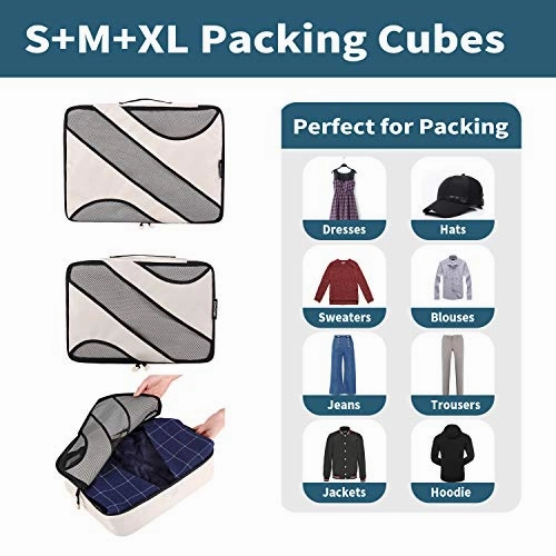 6 Set Packing Cubes,3 Various Sizes Travel Luggage Packing Organizers (Beige)