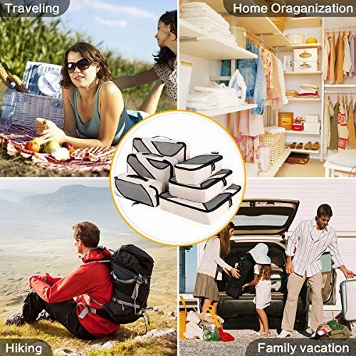 6 Set Packing Cubes,3 Various Sizes Travel Luggage Packing Organizers (Beige)