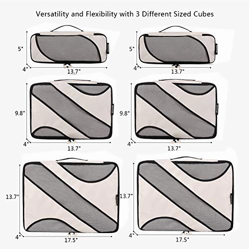 6 Set Packing Cubes,3 Various Sizes Travel Luggage Packing Organizers (Beige)