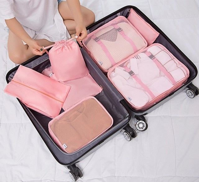 7 PCS/set Waterproof Oxford Travel Packing Cubes Large Capacity Multi Function Luggage Mesh Clothes