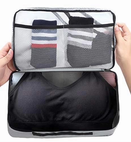 7 Set Packing Travel Organizer with Shoes Bag, Waterproof Mesh Travel Luggage Accessories Packing Cubes Set (Purple-Ba6)