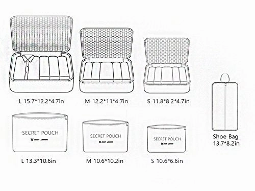 7 Set Travel Cubes,5 Colors Waterproof Mesh Durable Luggage Packing Organizers,1 Travel Shoe