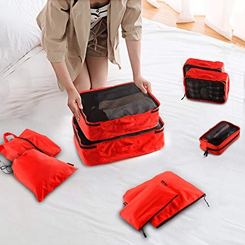 9 Set Packing Cubes, CHICMODA Travel Packing Organizers with Toiletry Bag, Red