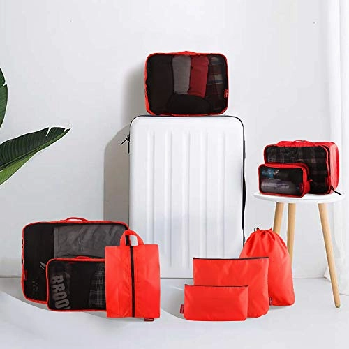 9 Set Packing Cubes, CHICMODA Travel Packing Organizers with Toiletry Bag, Red