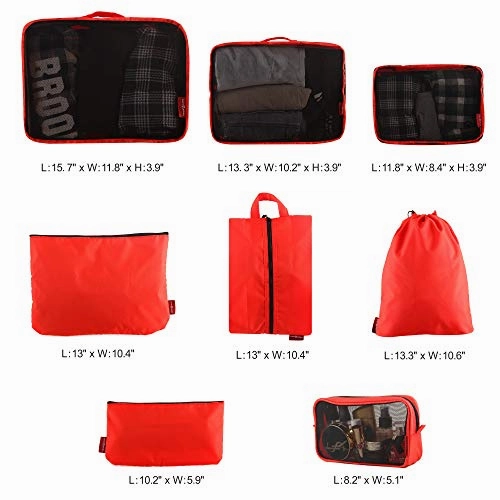 9 Set Packing Cubes, CHICMODA Travel Packing Organizers with Toiletry Bag, Red