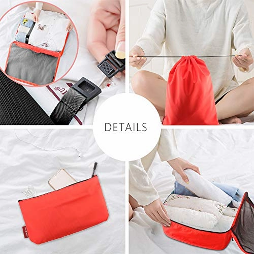 9 Set Packing Cubes, CHICMODA Travel Packing Organizers with Toiletry Bag, Red