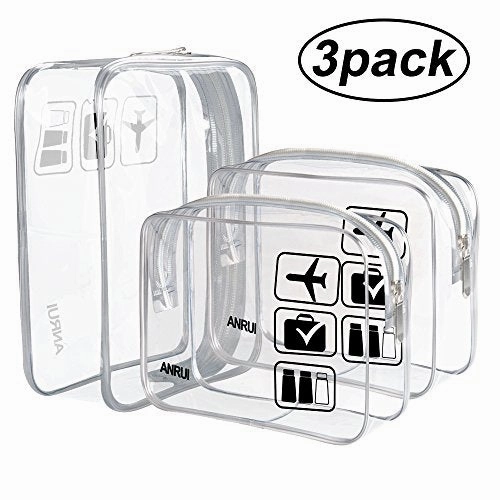 (3 Pack) Anrui Tsa Approved Clear Toiletry Bag Travel Carry On Airport Airline Compliant Bag