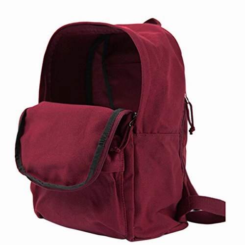 ABage Women's Canvas Backpack Solid Casual Lightweight Travel School Backpacks, Wine Red