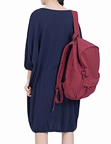 ABage Women's Canvas Backpack Solid Casual Lightweight Travel School Backpacks, Wine Red