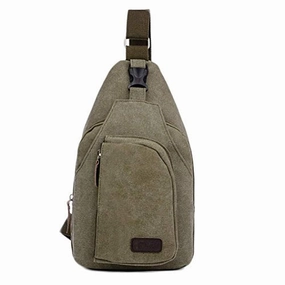 AMA(TM) Men Outdoor Chest Pack Canvas Waist Bag Sling Satchel Small Backpack (Army Green)