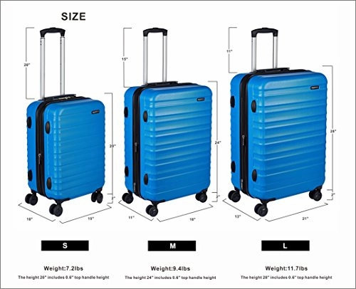 Amazonbasics Hardside Spinner Luggage - 3 Piece Set (20", 24", 28"), Light Blue