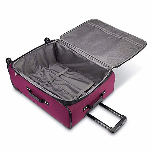 American Tourister Pop Max 3 Piece Luggage Spinner Set 29 Inch, 25 Inch, 21 Inch Berry (115358-1944) Bundle with Luggage Accessory Kit (Neck Pillow, Notepad, Passport Case, Ear Plugs (6 Items))