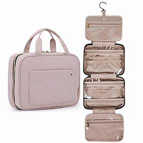BAGSMART Large Toiletry Bag Travel Bag with Hanging Hook, Water-resistant Makeup Cosmetic Bag Travel Organizer for Accessories, Shampoo, Full Sized Container, Toiletries