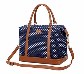 BAOSHA HB-28 Ladies Women Canvas Travel Weekender Bag Overnight Carry-on Shoulder Duffel Tote Bag (Blue Dot)