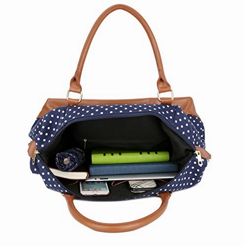 BAOSHA HB-28 Ladies Women Canvas Travel Weekender Bag Overnight Carry-on Shoulder Duffel Tote Bag (Blue Dot)
