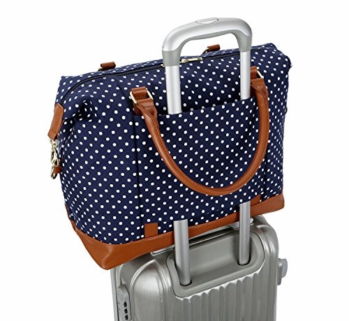 BAOSHA HB-28 Ladies Women Canvas Travel Weekender Bag Overnight Carry-on Shoulder Duffel Tote Bag (Blue Dot)