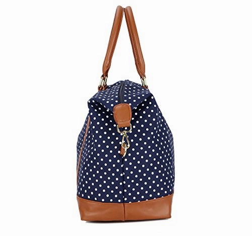 BAOSHA HB-28 Ladies Women Canvas Travel Weekender Bag Overnight Carry-on Shoulder Duffel Tote Bag (Blue Dot)