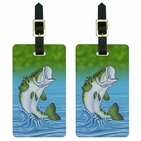 Bass Fish - Fishing Jumping Out of Water Luggage Tags Suitcase ID Set of 2