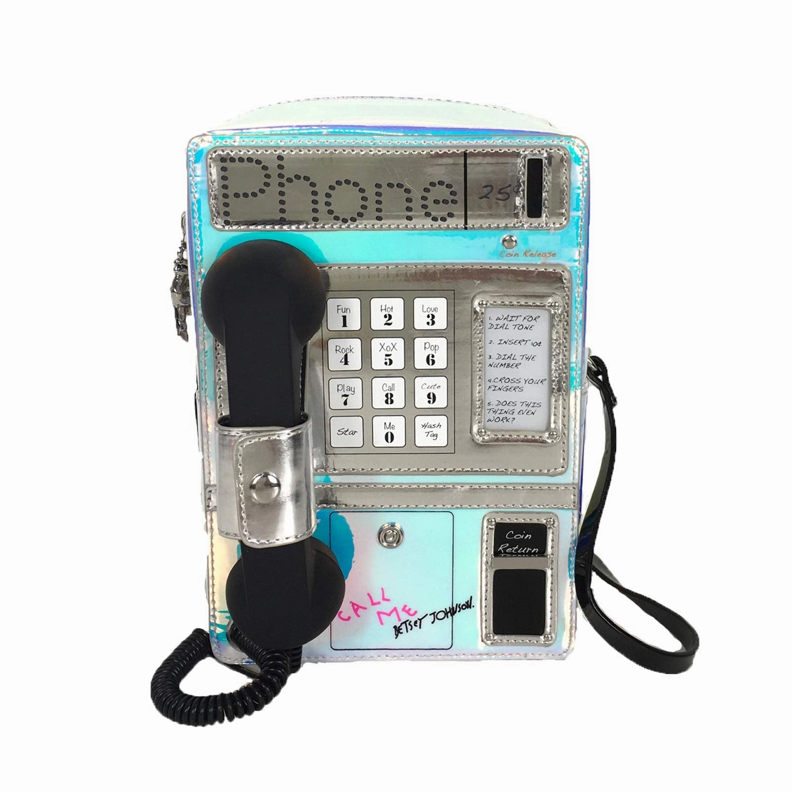 Betsey Johnson Phone Tag Kitsch Pay Phone (Works!) Crossbody, Iridescent Multi