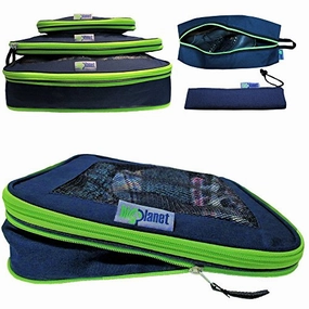 BigPlanet 5 Piece Set - Compression Packing Cubes For Travel, Laundry & Shoe Organizer Bags - Water