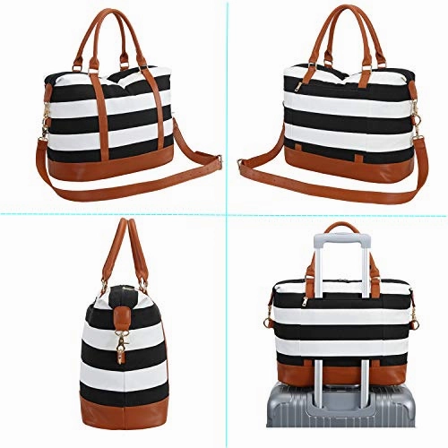 BLUBOON Women Ladies Canvas Weekender Bag Overnight Carry-on Duffle Tote Bag With PU Leather
