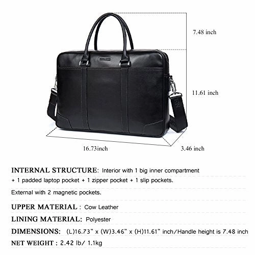 Bostanten Leather Briefcase Messenger Business Bags Laptop Handbag Black