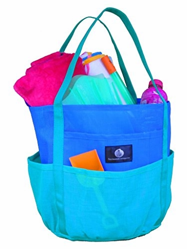 Brt Blue & Green Dolphin Bag, Medium Mesh Beach Bag Tote, 7 Pkts , Zip Pkt