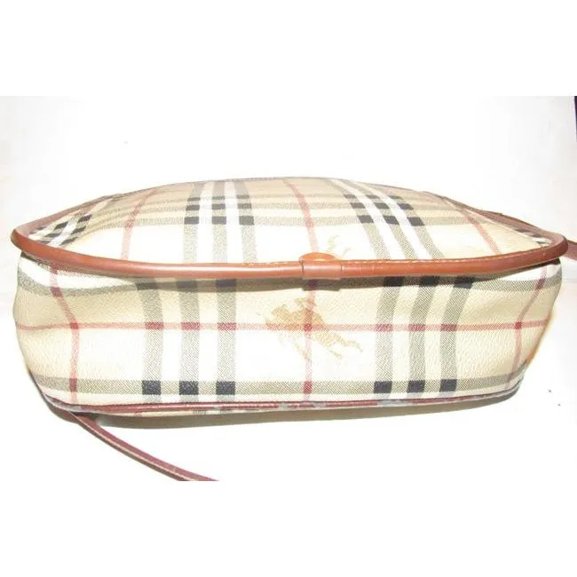 Burberry Saddle Style Or Shoulder Purses British Tan Leather And Haymarket Nova Check With Knights P