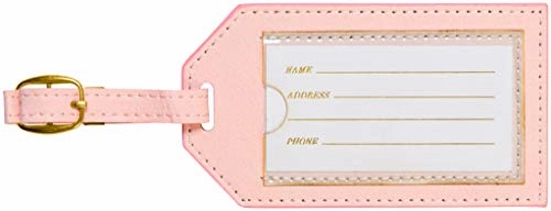 C.R. Gibson Women's White, Pink, and Gold Leatherette Luggage Tag, 2.5" W X 4.25" L