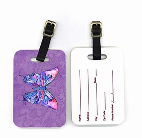 Caroline'S Treasures 8860Bt Pair Of Butterfly On Purple Luggage Tags, Large, Multicolor