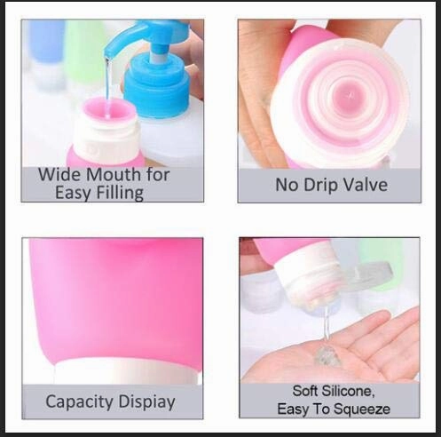 CGBE Travel Bottles Set with Clear Toiletry Bag, TSA Approved Leakproof Refillable Silicone Travel Accessories, Squeezable Travel Size Cosmetic Toiletries Containers