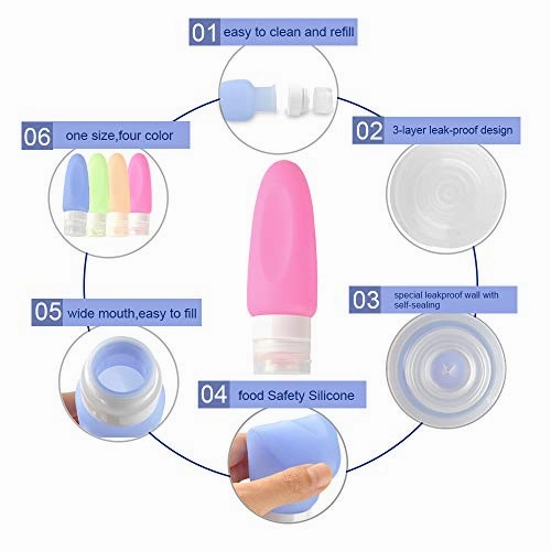 CGBE Travel Bottles Set with Clear Toiletry Bag, TSA Approved Leakproof Refillable Silicone Travel Accessories, Squeezable Travel Size Cosmetic Toiletries Containers