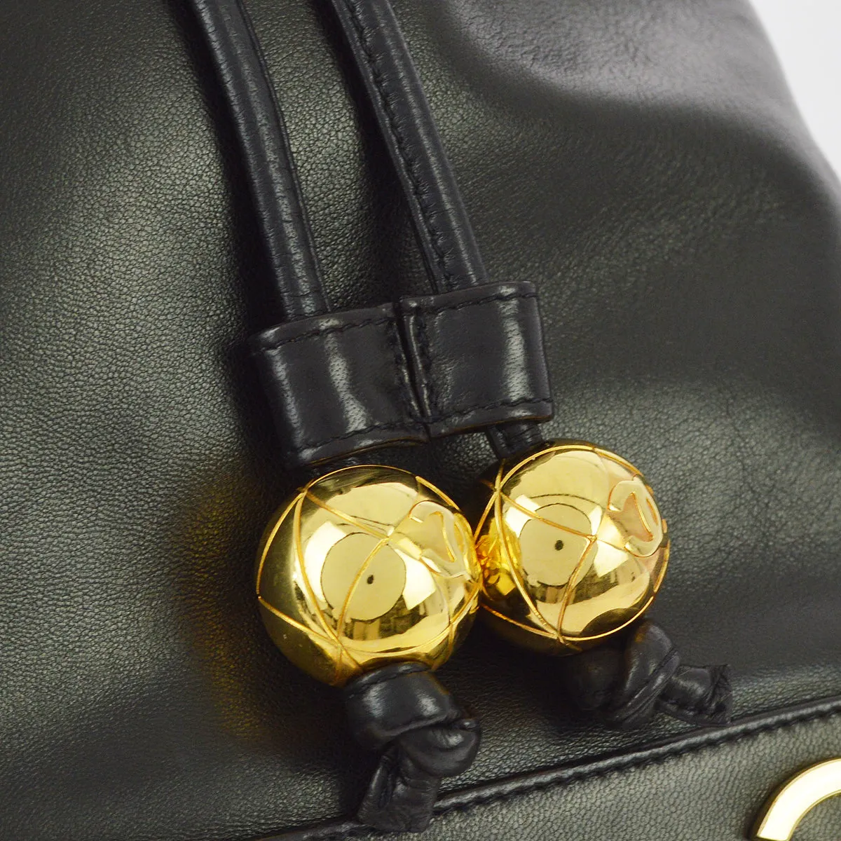Chanel 1991-1994 Black Lambskin Triple CC Bucket Shoulder Bag