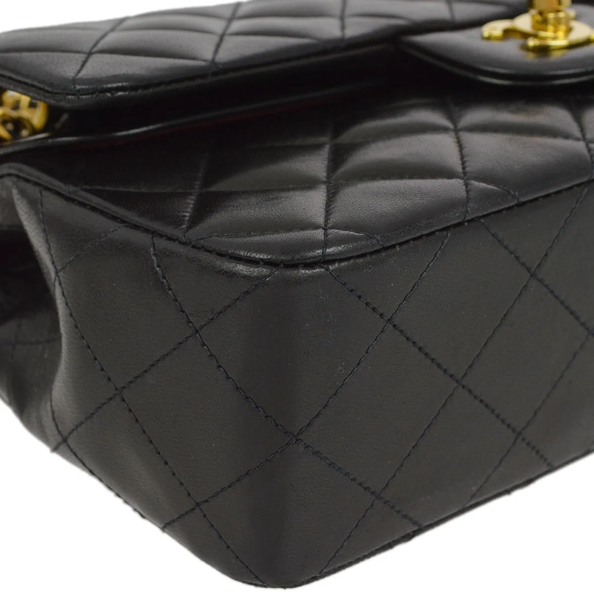 Chanel 1994-1996 Black Lambskin Small Classic Double Flap Shoulder Bag