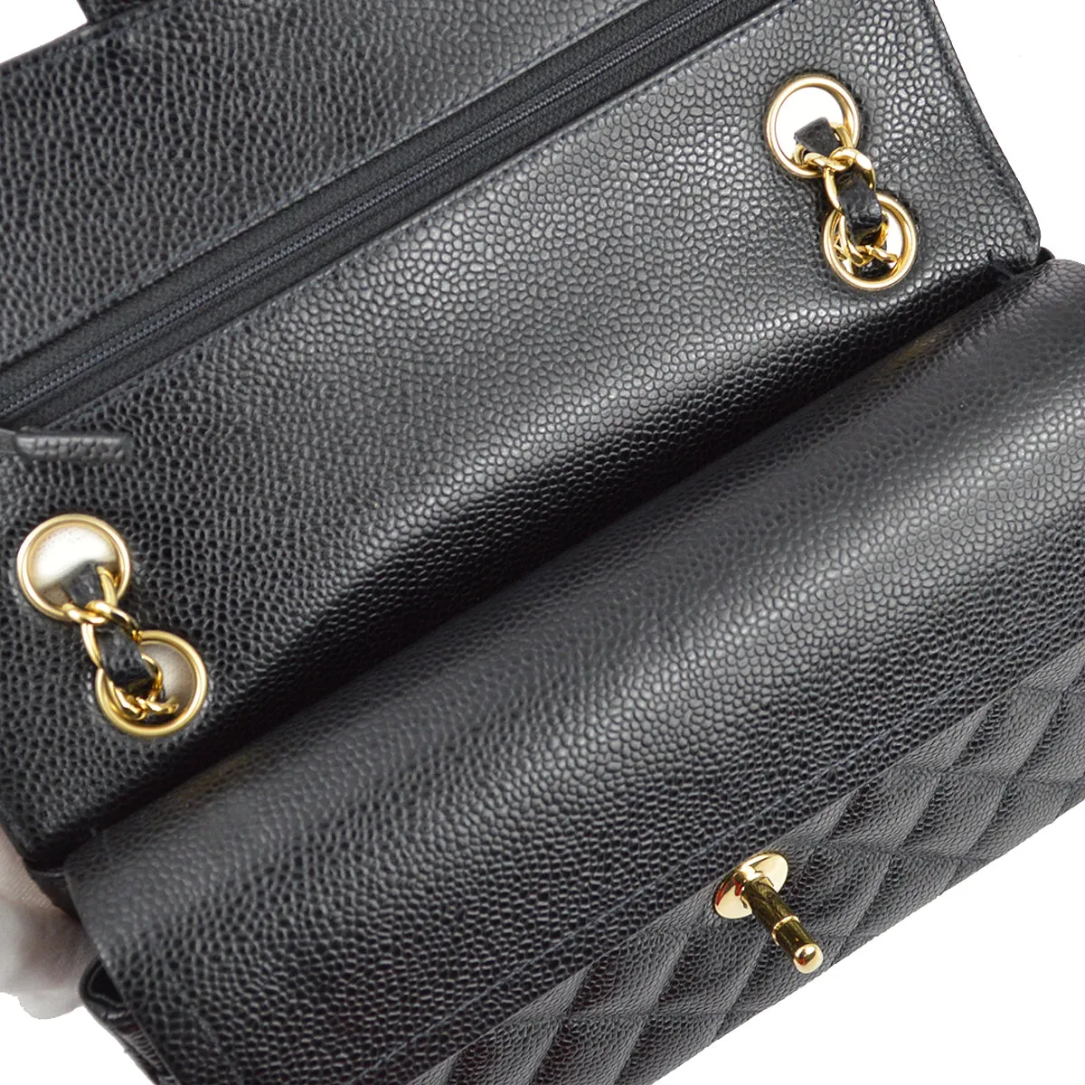 Chanel 2003-2004 Black Caviar Small Classic Double Flap Shoulder Bag