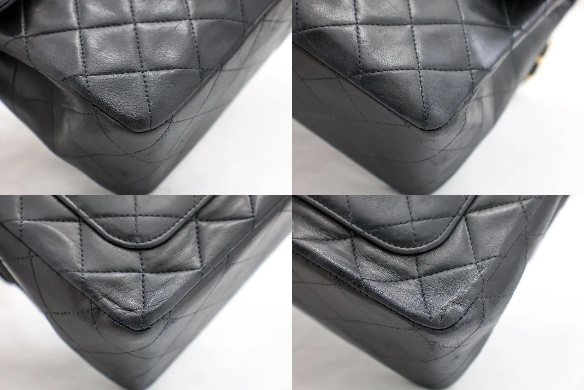 CHANEL 2.55 Double Flap Square Chain Shoulder Bag Black Lambskin
