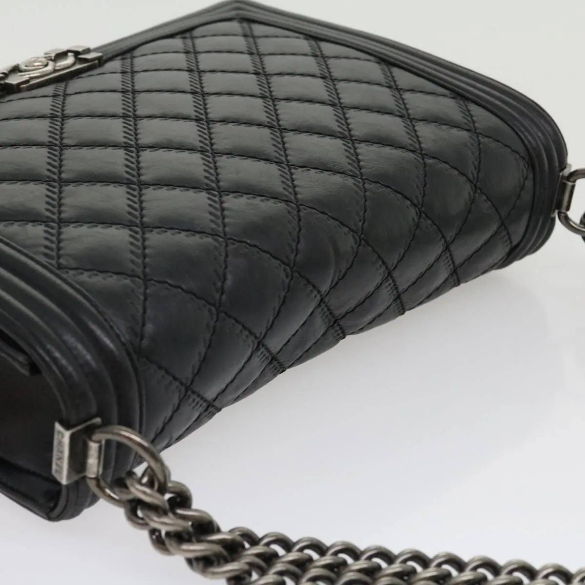 CHANEL Big Matelasse Boy  Chain Shoulder Bag Lamb Skin Black Auth 30943A