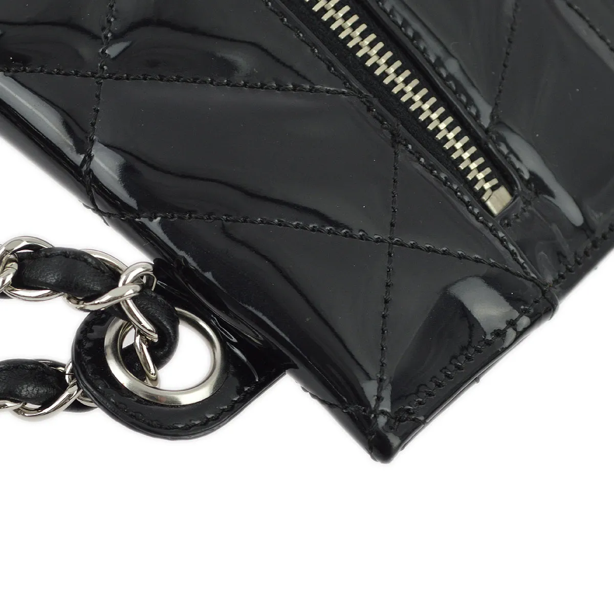 Chanel Black Patent Leather Double Chain Shoulder Bag