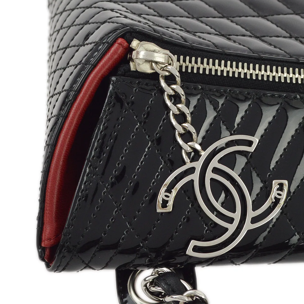 Chanel Black Patent Leather Double Chain Shoulder Bag