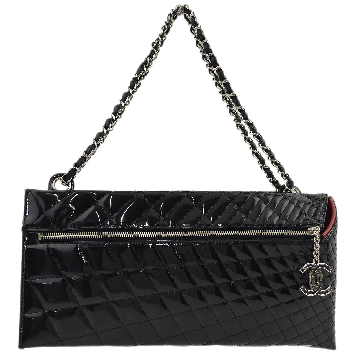 Chanel Black Patent Leather Double Chain Shoulder Bag