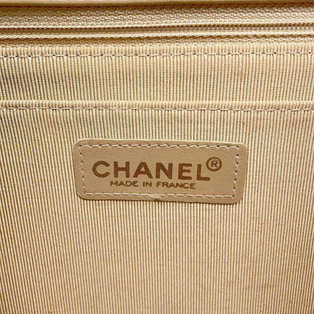 CHANEL CC Logo Wild Stitch Double Chain Shoulder Bag Beige A14687 Calf Leather