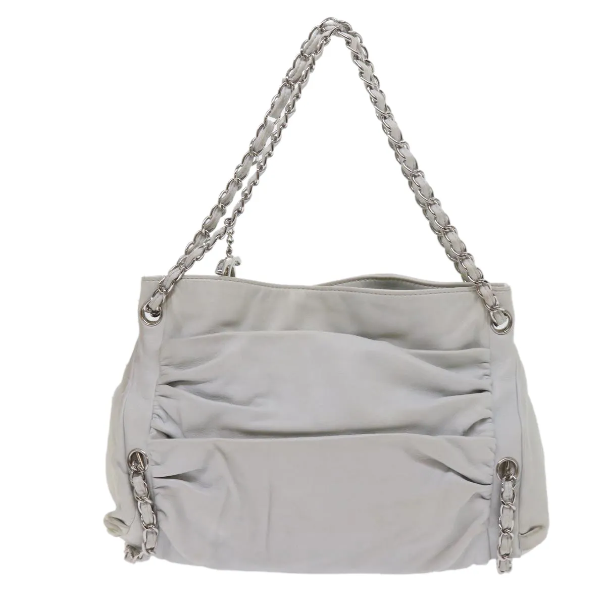 CHANEL Chain Shoulder Bag Leather White CC Auth bs10195