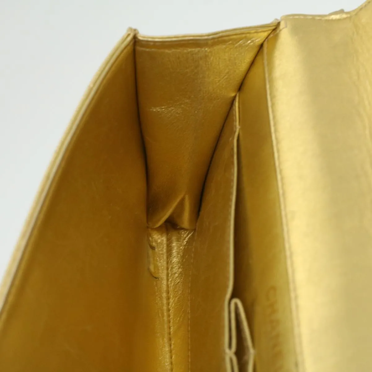 CHANEL Choco Bar line Chain Shoulder Bag Leather Gold CC Auth bs3477A