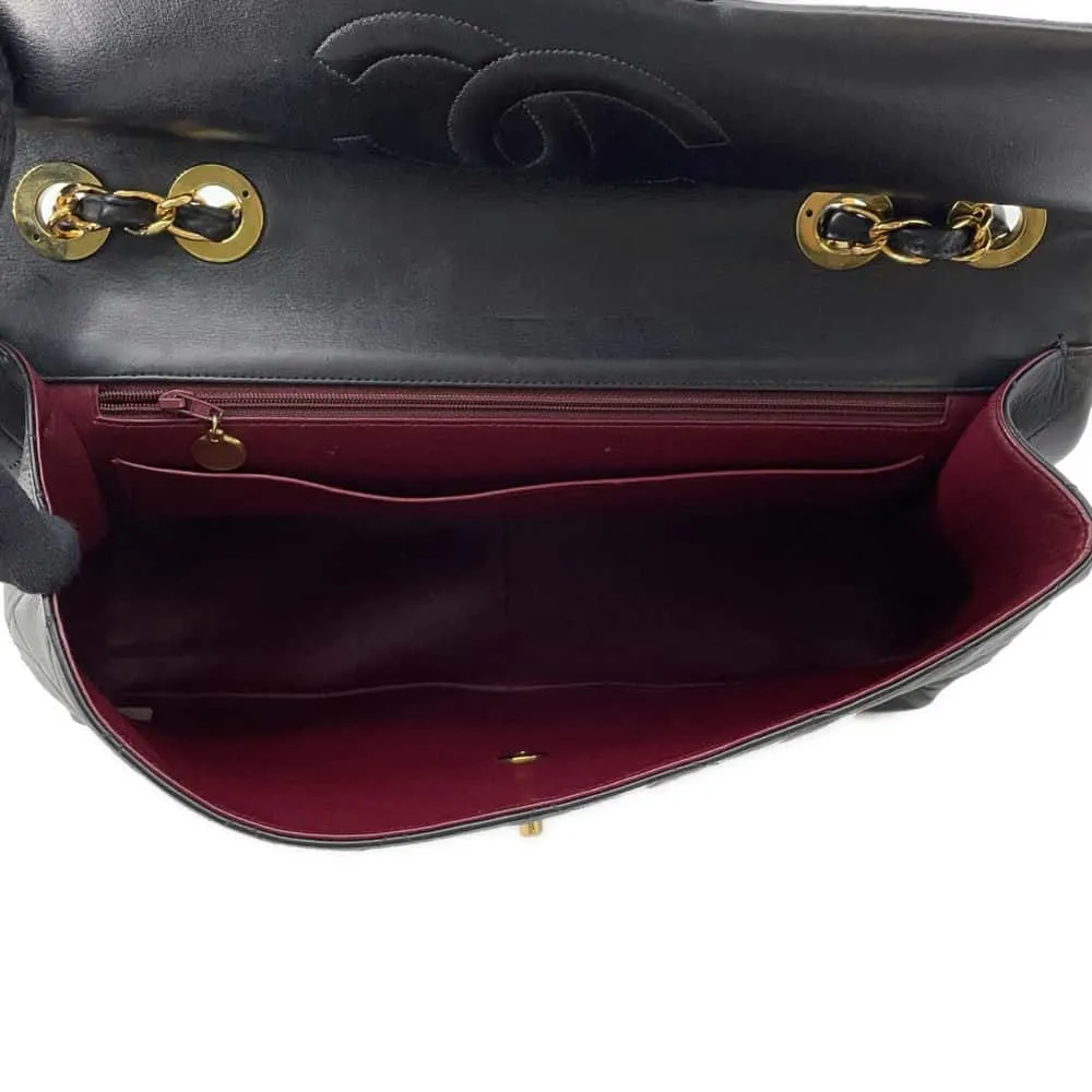 CHANEL Jumbo Matelasse ChainShoulder Bag Black Lambskin Size 34
