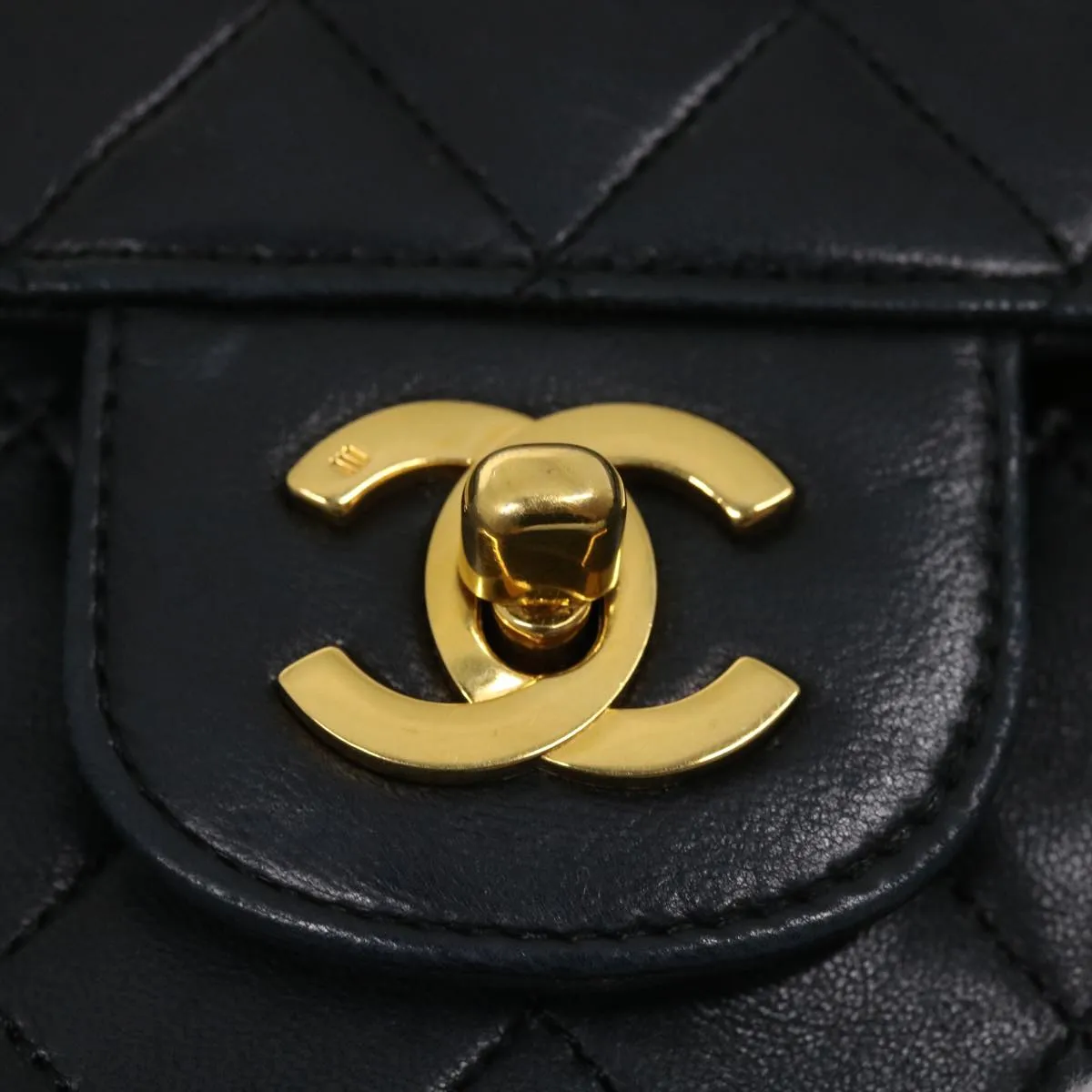 CHANEL Matelasse25 Double Chain Flap Shoulder Bag Lamb Skin Black CC Auth lt482A